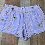 Anthropologie  Lemon Shorts Purple Embroidered Elastic Waist Pockets Size Medium Photo 0