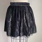 Decree Black Silver Metallic Shimmer Tulle Elastic Waist Mini Tutu A-Line Skirt Photo 0