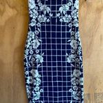 EXPRESS  Navy Floral Checkered Strapless Bodycon Dress Size 2 Photo 0