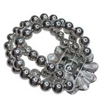Statement Flower Bracelet Silver Tone Beaded Triple Strand Rhinestone Flower Photo 2