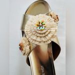 Nine West Metallic Gold Sandals, with straw & sequins embellishment. Sz 9, NWOB Photo 3