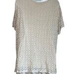 None Tan Beige Nude Lace Crochet Knit Short Sleeve Top Size L NEW Tags Made in Italy Photo 5