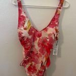 Shade & Shore Plunge Side-Tie One Piece Swimsuit Pink Floral Photo 3
