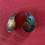 Vtg Cloisonné Earrings Multi Photo 1