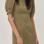 Nasty Gal Size 8 Puff Sleeve Gingham Print Fitted Mini Dress Green Cottagecore Photo 0