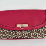 DKNY Signature Chain Clutch Shoulder Bag Chino Fabric Pink Lthr 742315301 Photo 1