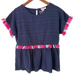 Andree by Unit Andree Eyelet Peplum Top Colorful Tassels Boho Chic‎ Blouse Size S Photo 1