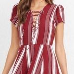 Lovers + Friends  Red And White Striped Lace Up Compass Mini Dress‎ Photo 0