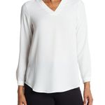 Adrianna Papell Solid Textured Stripe Tunic Women's Med White Long Sleeve V-Neck Photo 0