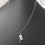 Silver Tone Cat with Fish Pendant Necklace Photo 0