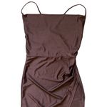 Brown Ruched Bodycon Midi Dress Spaghetti Strap Slit Evening Cocktail Women’s S Photo 2