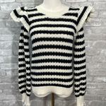 Loft  Striped Shoulder Ruffle Sweater Photo 1