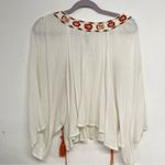 Ban Jara  White Copped Puff Sleeve Floral Embroidered Boho Blouse M Photo 5
