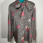 The Vintage Shop Vintage 70s 80s Leaf Print Bow Blouse Photo 0