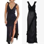 Rumored Just Like‎ Heaven Maxi Long Dress MEDIUM Black Coverup Sheer Blue Photo 1