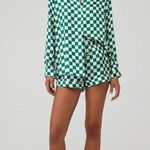 Show Me Your Mumu  Early Riser Pajama Top in Green Checker XSmall Womens Blouse Photo 8