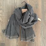 Anne Klein Vintage Herringbone Wool Blend Fringed Scarf in Grey and Cream/Taupe Photo 0