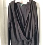 Ralph Lauren Lauren  Black Wrap v neck Hoodie top pullover women size XL Photo 1