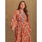Rustty Dusty Printed Notched Long Sleeve Maxi‎ Dress Size 1XL Orange Photo 4