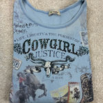 Cactus Cowgirl Justice Embellished Gemstones Graphic 3/4 Sleeve Shirt Size XL Blue Photo 0