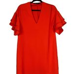 ZARA  V Neck Shift Mini Dress Short Tiered Ruffle Sleeves "Night-Out" S Red #2979 Photo 2