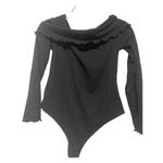 The Impeccable Pig Women's Ruffled Off Shoulder Long Sleeve Bodysuit Black M Photo 2