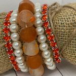 Stackable Bracelet Set: Orange Sea Glass, Pearls, and Crystal Bracelets Photo 1