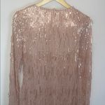 Champagne Pink Sequin Fringe Long Sleeve Mini Party Dress Size L Photo 7