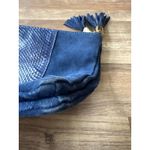 Ann Taylor Women's Navy Blue Suede Double Pouch Tassel Charm Clutch Purse Glam Photo 3