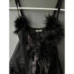 Chic Black Sheer Camisole with Feather Accents Size L Photo 1