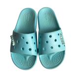 Crocs Womens Size 7 Teal Blue Classic Slide Shoes Logo Jibbitz Sandals Comfort Photo 2