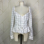 superdown  Marrie Flannel Puff Sleeve‎ Top White & Pink Size US Large Photo 2