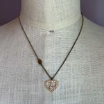 Juicy Couture heart-shaped pink rhinestone peace sign on antique gold necklace Photo 4