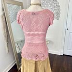 it's our time Early 2000's Whimsical Coquette Baby Pink Short Sleeve Crochet Babydoll Top S M Photo 5