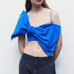 ZARA  Tied Bow Spaghetti Strap Crop Top in Bluish Photo 1