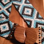 Southwestern Turquoise and White Seed Beaded Belt with Wooden Buckle Photo 4