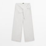 Massimo Dutti NWT White Linen Blend Wide Leg Trousers With Tie Detail Size 10 Photo 11