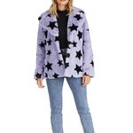 NWT NVLT Women's Short Pile Faux Fur Star Print Jacket Purple Size XS Photo 1