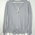 Como vintage  NWT 2X Gray Waffle Knit Button‎ Front Tie Long Sleeve Top Photo 0
