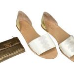 Loeffler Randall new ❁ Sawyer Snakeskin Flat Leather Sandals ❁ Gold Metallic 9.5 Photo 1