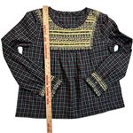 J.Crew Embroidered Peasant Blouse Top Tartan Plaid Medium Christmas Holiday Photo 7