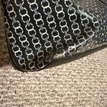 Tory Burch Gemini Link Canvas Tote Navy Black Striped Chain Print Large Bag Photo 12