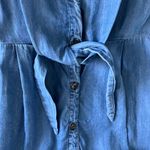 Women size small Jean sleeveless button down dress with collar waist knot Blue Photo 3