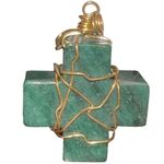 Wire Wrapped Jade Green Cross Necklace Pendant Photo 3