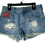 Kendall + Kylie ‎ Blue Denim Distressed Bohemian High Rise Jean Shorts Size 1 Photo 0