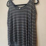 Love Charm  Women’s Gray Striped Cold Shoulder Lightweight Long Sleeve Shirt L Photo 0