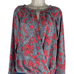 Yoana Baraschi  Printed Faux Wrap Top Blouse Long Sleeve Gray Red Size S/M Photo 0