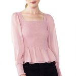 Nine West NWT square neck smocked blouse pink mauve sheer chiffon ruffle top Photo 0