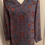 CAbi  Blue Floral Print Long Sleeve Collared V Neck Tunic Dress Size M Photo 0