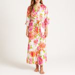Natori South Pacific Floral Robe & Slip Nightgown Set Pink Orange Ivory Size S M Size M Photo 4